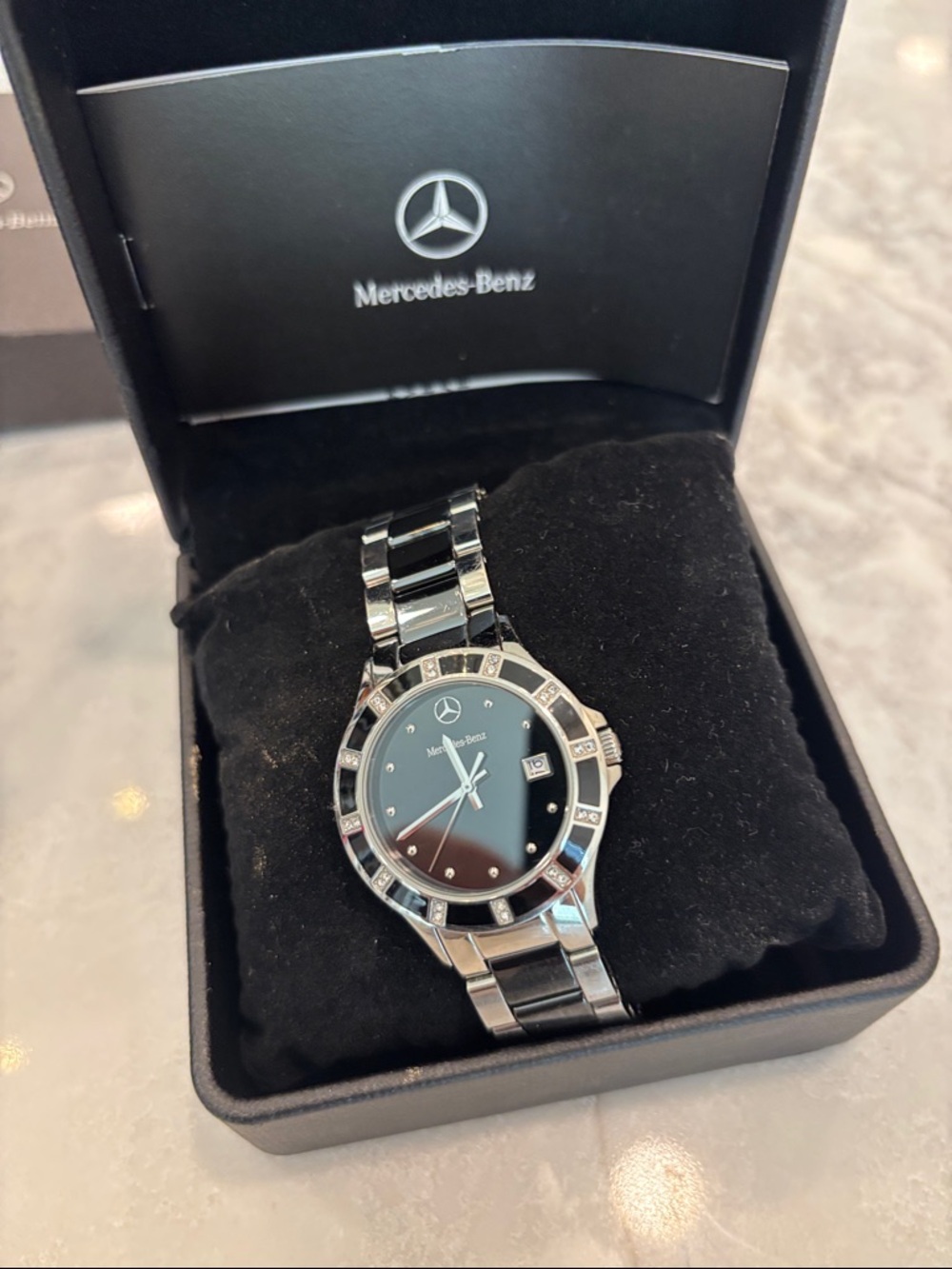 Mercedes-Benz Women's Stainless Steel Black Dial Watch NEVER WORN needs battery